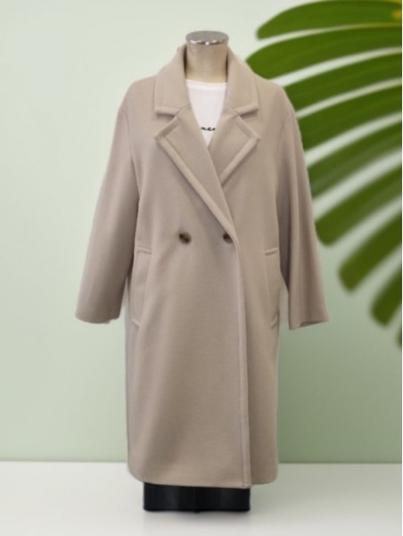 Cappotto donna doppiopetto in panno beige Kartika vista frontale Con.senso abbigliamento Torino